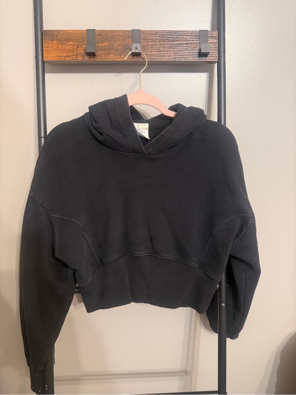 Black Offline Cropped Hoodie